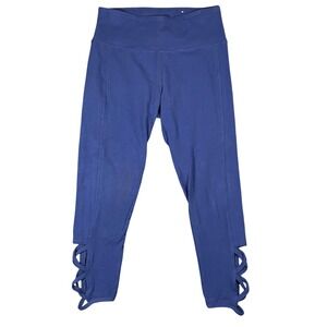 Bally Total Fitness Blue Lattice Cutout Leggings Women's Size Medium M Cotton